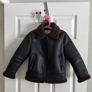 Zara Kid’s Black Jacket with Brown Shearling Collar faux Leather